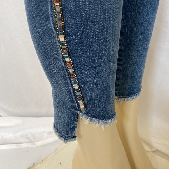 DEMOCRACY Jeans Tummy Control Size 6 Shiny Color Beads Side Stripe Dark Blue - Picture 9 of 12